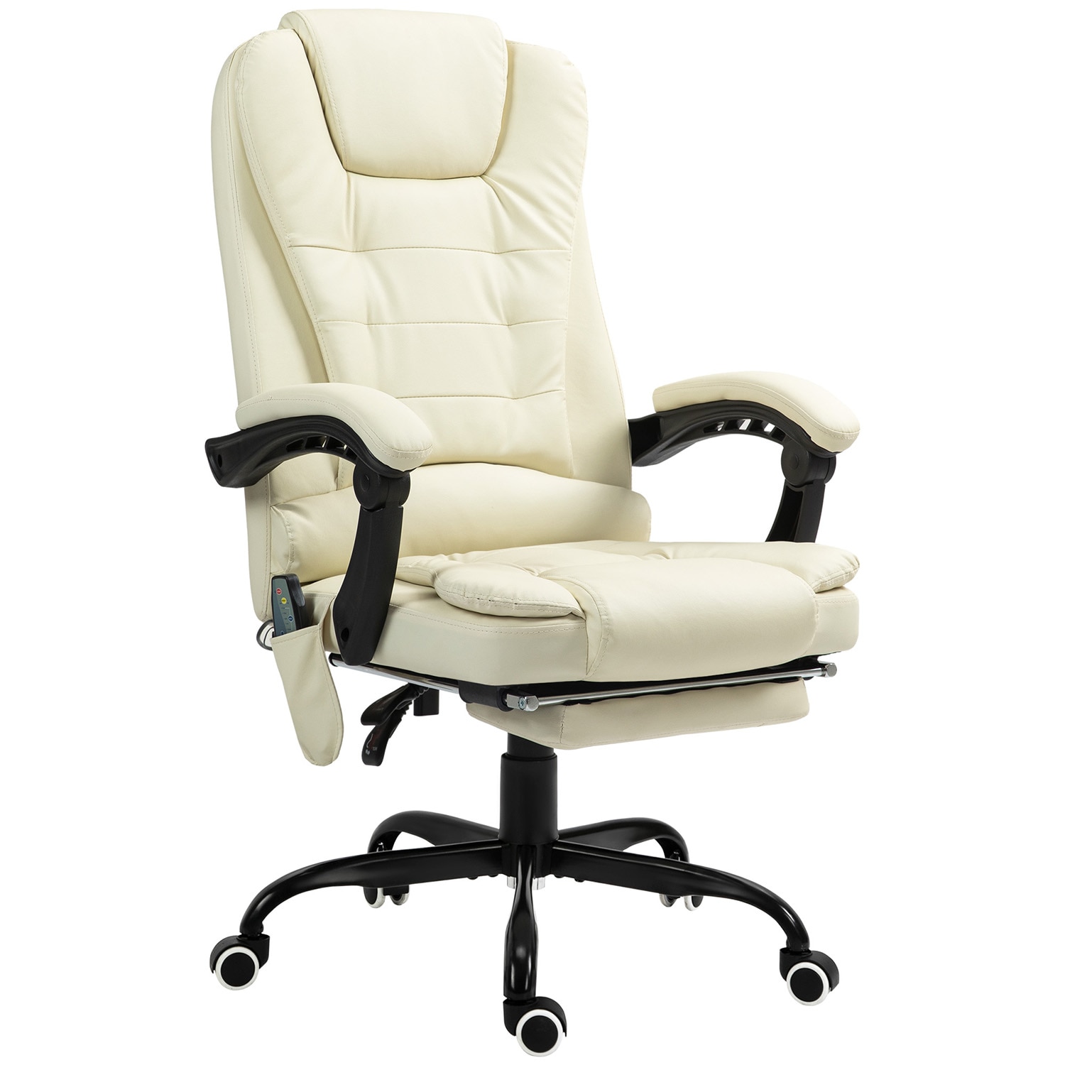 GZMR 7-Point Vibrating Massage Office Chair Cream White Contemporary Ergonomic Adjustable Height Swivel Faux Leather Executive Chair
