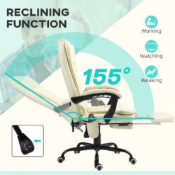 GZMR 7-Point Vibrating Massage Office Chair Cream White Contemporary Ergonomic Adjustable Height Swivel Faux Leather Executive Chair