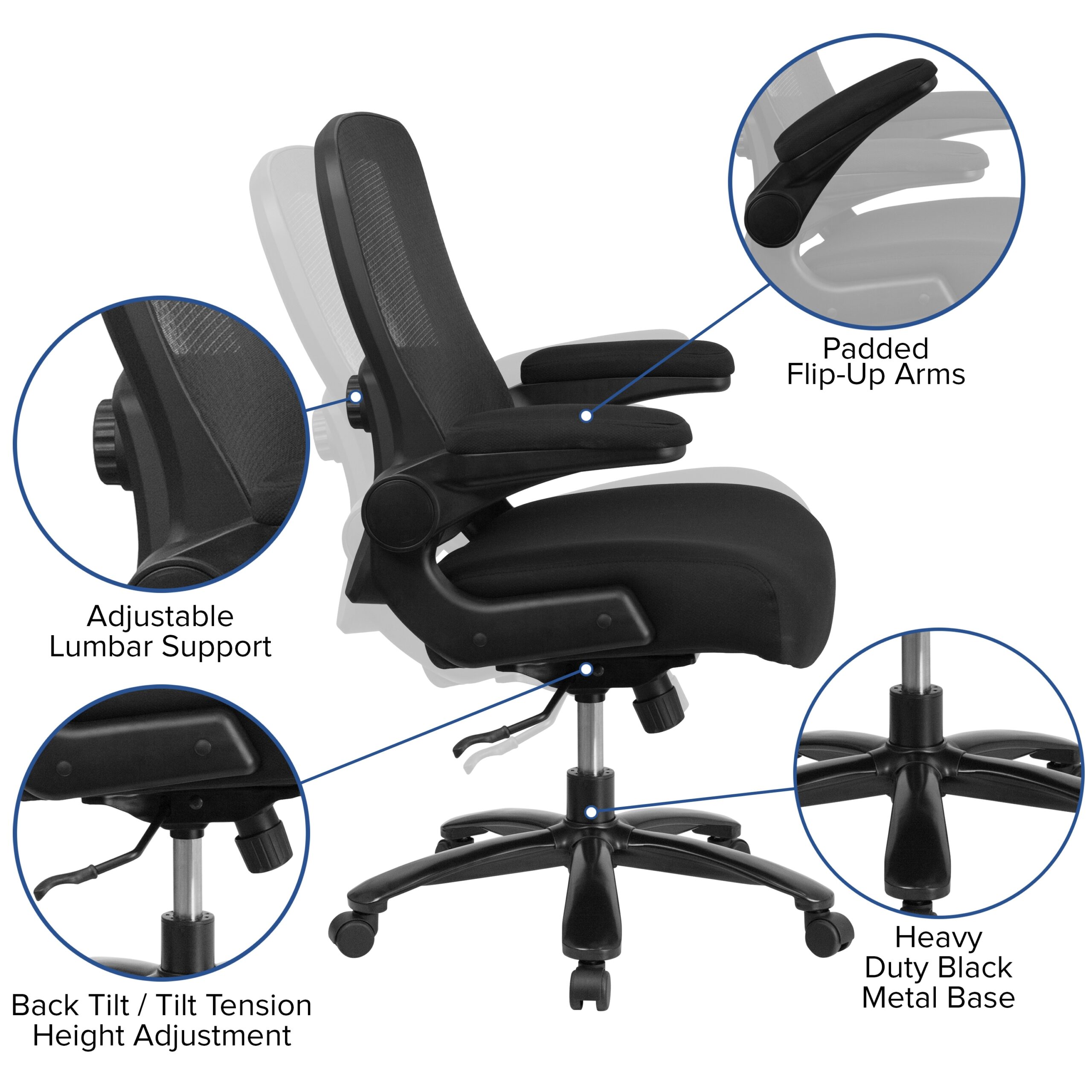 Emma + Oliver Big and Tall Black Mesh Executive Swivel Office Chair with Lumbar and Back Support