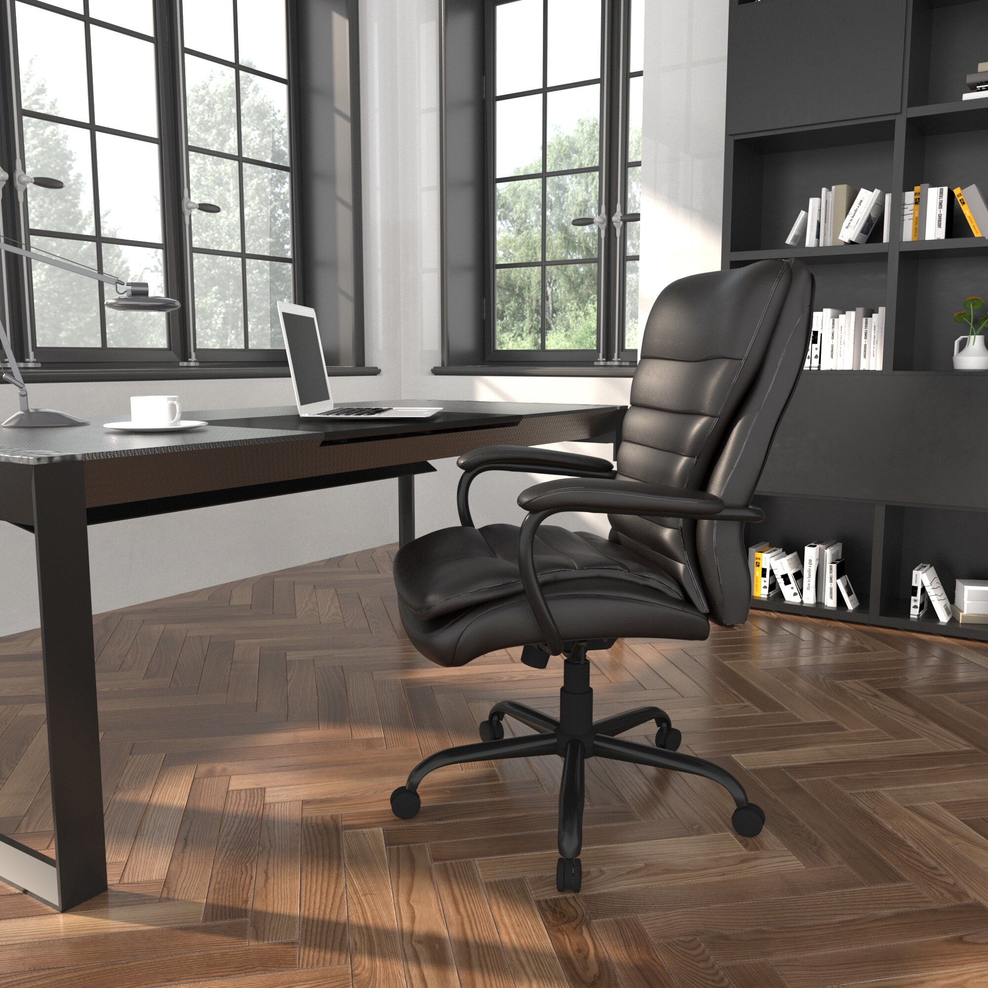 Boss Office Products Black Contemporary Ergonomic Adjustable Height Swivel Upholstered Executive Chair