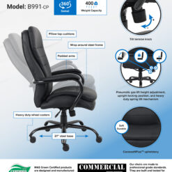 Boss Office Products Black Contemporary Ergonomic Adjustable Height Swivel Upholstered Executive Chair