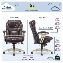 Serta Claremont Brown Bonded Leather Traditional Ergonomic Adjustable Height Swivel Faux Leather Executive Chair