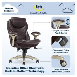 Serta Claremont Brown Bonded Leather Traditional Ergonomic Adjustable Height Swivel Faux Leather Executive Chair