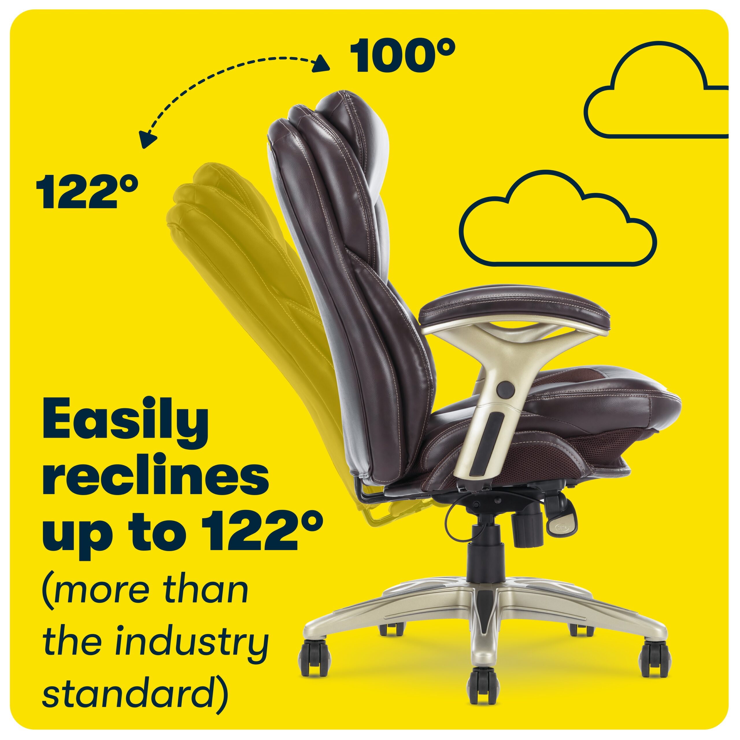 Serta Claremont Brown Bonded Leather Traditional Ergonomic Adjustable Height Swivel Faux Leather Executive Chair