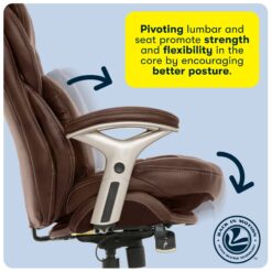 Serta Claremont Brown Bonded Leather Traditional Ergonomic Adjustable Height Swivel Faux Leather Executive Chair