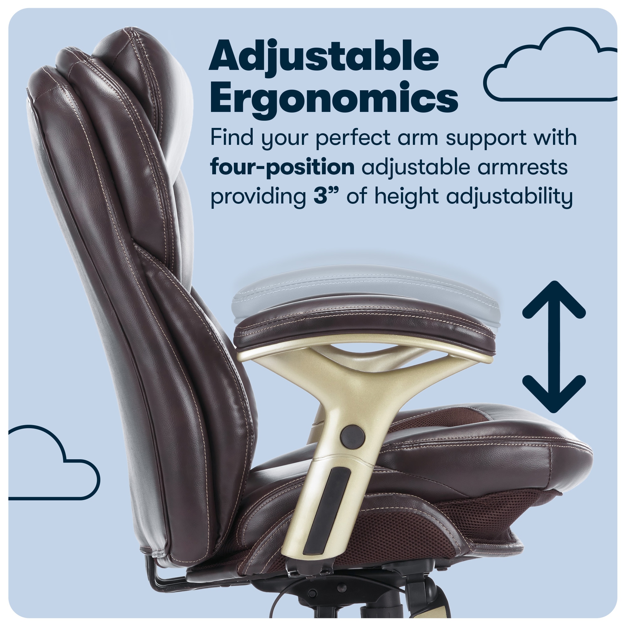 Serta Claremont Brown Bonded Leather Traditional Ergonomic Adjustable Height Swivel Faux Leather Executive Chair