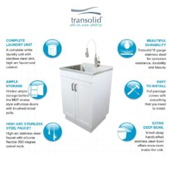 Transolid 24-in x 19.7-in 1 -Basin White Freestanding Laundry sink with Cabinet with Drain with Faucet
