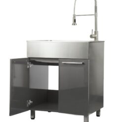 Presenza 28-in x 22 1 -Basin Gray Drop-in Laundry sink with Cabinet with Drain with Faucet