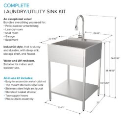 Transolid 22.1-in x 24-in 1 -Basin Brushed Satin Freestanding Laundry sink with Faucet
