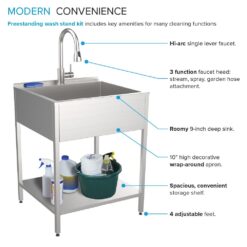 Transolid 22.1-in x 24-in 1 -Basin Brushed Satin Freestanding Laundry sink with Faucet