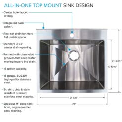 Transolid 22.1-in x 24-in 1 -Basin Brushed Satin Freestanding Laundry sink with Faucet
