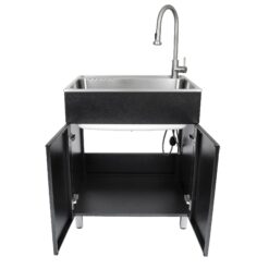 Presenza 28-in x 22-in 1 -Basin Brushed Steel Drop-in Utility tub with Faucet