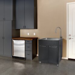 Presenza 28-in x 22-in 1 -Basin Brushed Steel Drop-in Utility tub with Faucet