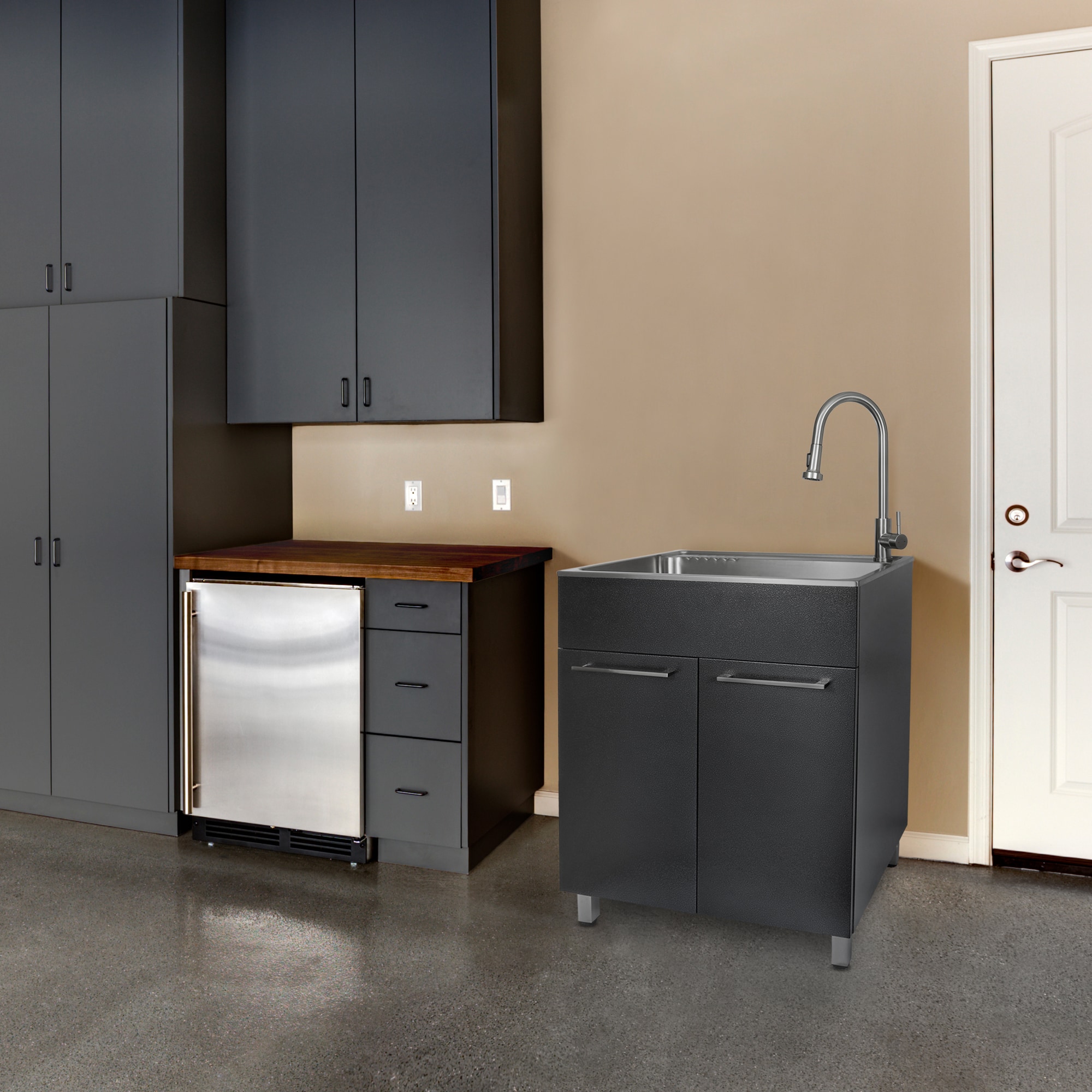 Presenza 28-in x 22-in 1 -Basin Brushed Steel Drop-in Utility tub with Faucet