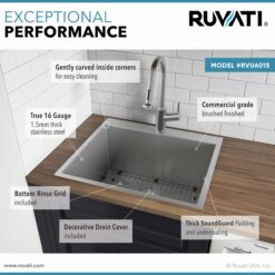 Ruvati 25-in x 22-in 1 -Basin Stainless Steel Drop-in Laundry sink with Drain