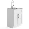 Simpli Home Hennessy 23.6-in x 19.7-in 1 -Basin Pure White Freestanding Laundry sink with Cabinet with Drain with Faucet