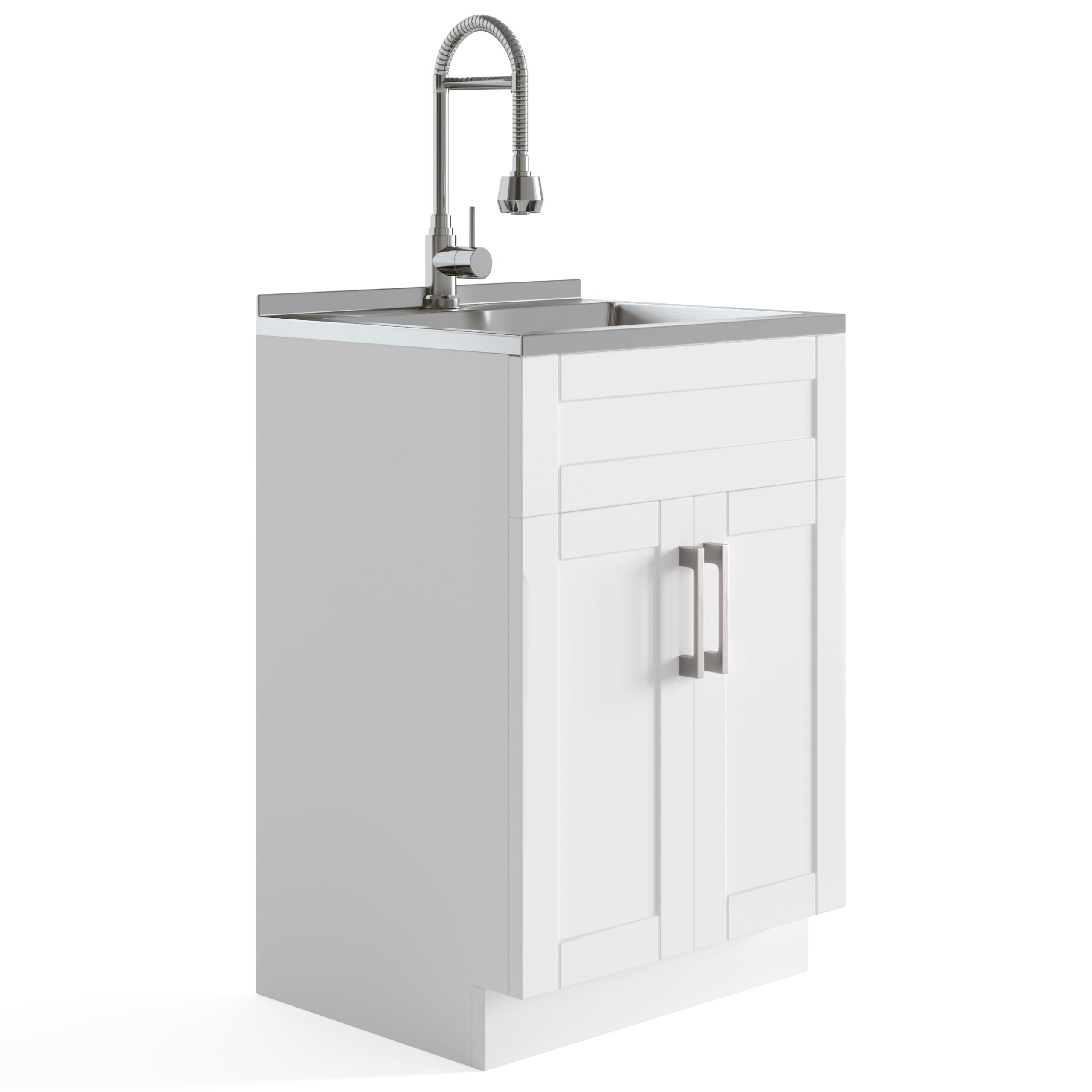 Simpli Home Hennessy 23.6-in x 19.7-in 1 -Basin Pure White Freestanding Laundry sink with Cabinet with Drain with Faucet