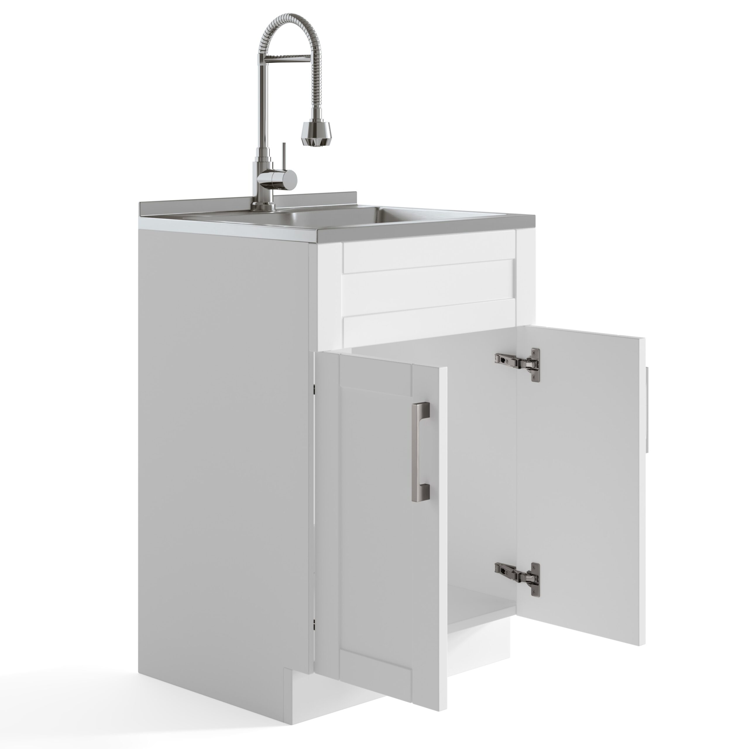 Simpli Home Hennessy 23.6-in x 19.7-in 1 -Basin Pure White Freestanding Laundry sink with Cabinet with Drain with Faucet