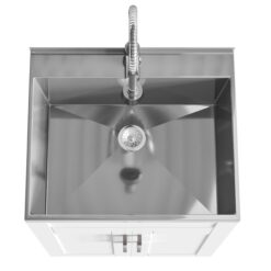 Simpli Home Hennessy 23.6-in x 19.7-in 1 -Basin Pure White Freestanding Laundry sink with Cabinet with Drain with Faucet