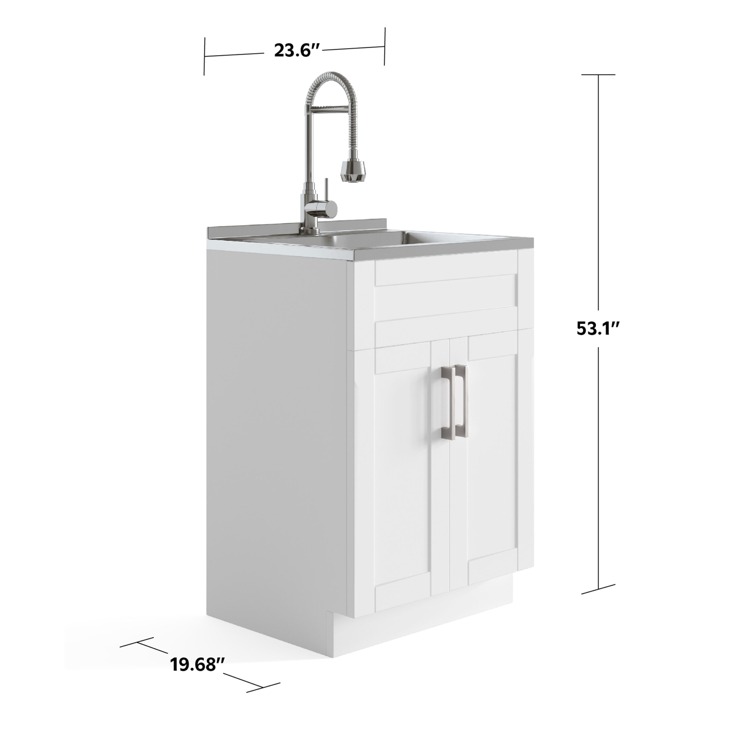 Simpli Home Hennessy 23.6-in x 19.7-in 1 -Basin Pure White Freestanding Laundry sink with Cabinet with Drain with Faucet