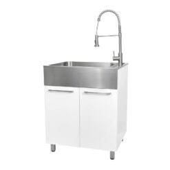 Presenza 28-in x 22-in 1 -Basin Brushed Steel Drop-in Utility tub with Faucet