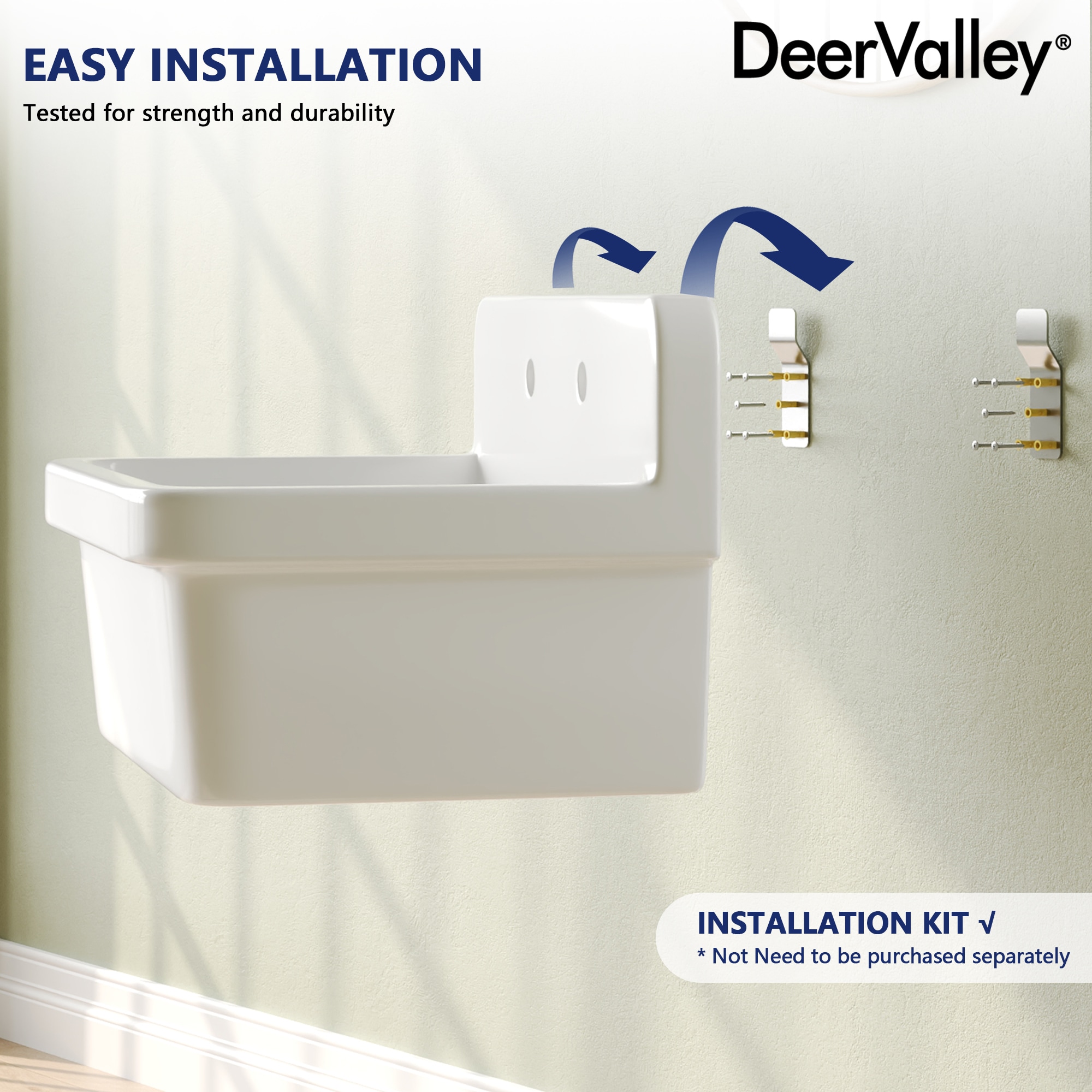 DeerValley 19.09-in x 29.92-in 1 -Basin White Wall mount Laundry sink
