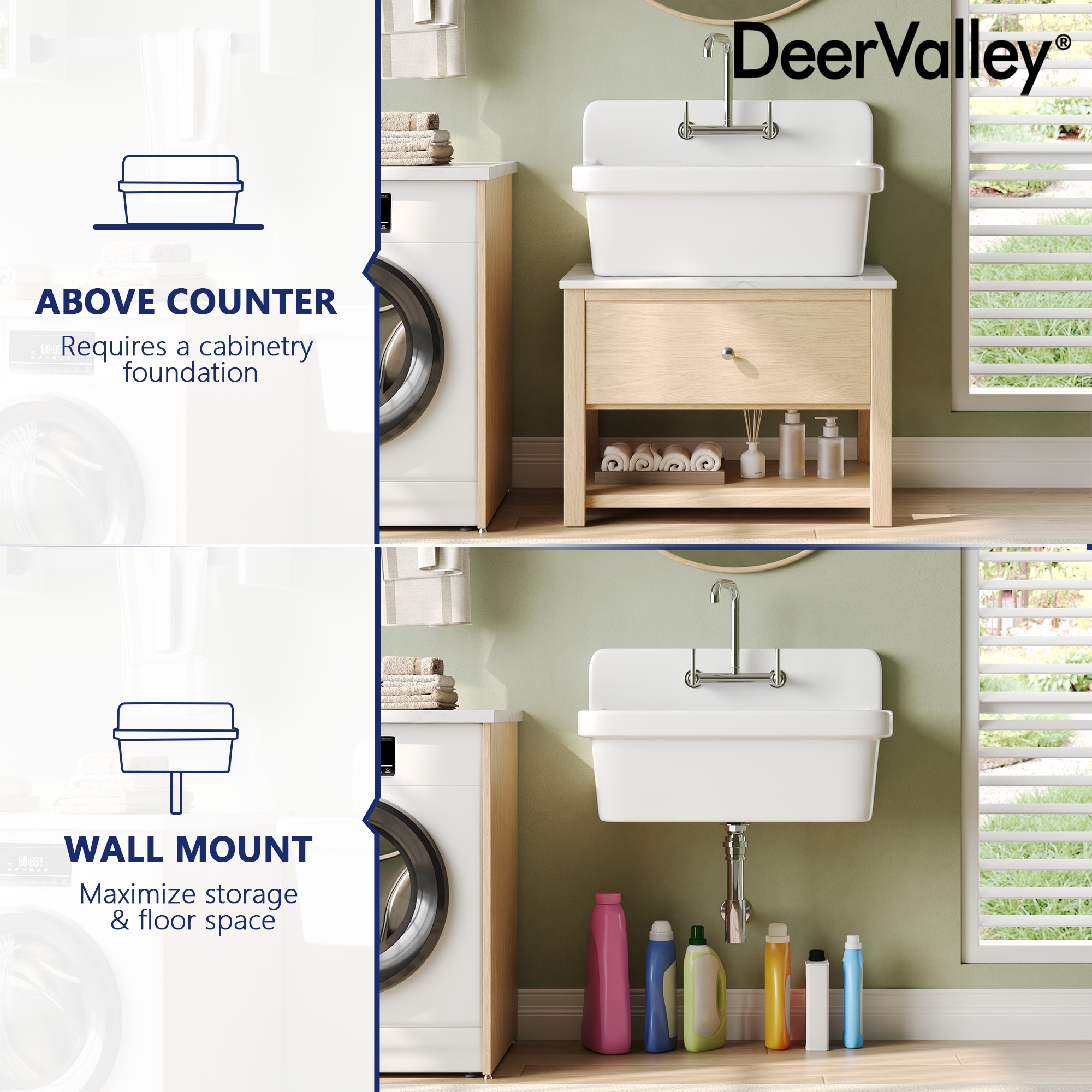 DeerValley 19.09-in x 29.92-in 1 -Basin White Wall mount Laundry sink
