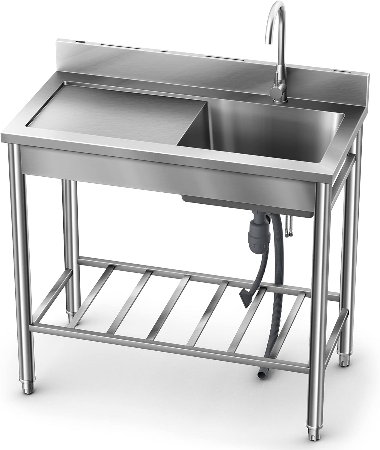 Wildaven 19.5-in x 39.3-in 1 -Basin Stainless steel Freestanding Utility tub with Drain with Faucet
