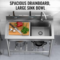 Wildaven 19.5-in x 39.3-in 1 -Basin Stainless steel Freestanding Utility tub with Drain with Faucet