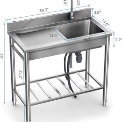 Wildaven 19.5-in x 39.3-in 1 -Basin Stainless steel Freestanding Utility tub with Drain with Faucet