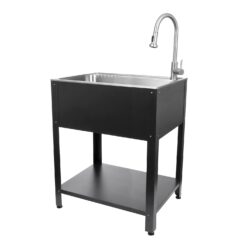 Presenza 28-in x 22-in 1 -Basin Brushed Steel Drop-in Utility tub with Faucet