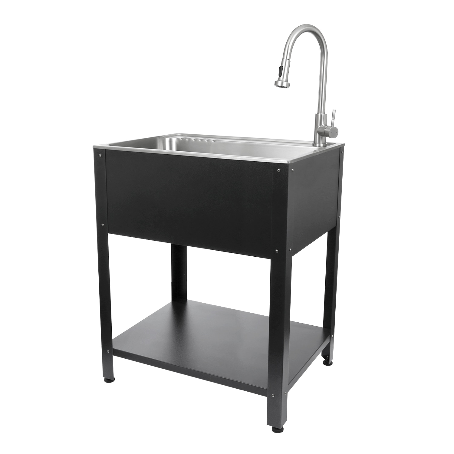 Presenza 28-in x 22-in 1 -Basin Brushed Steel Drop-in Utility tub with Faucet
