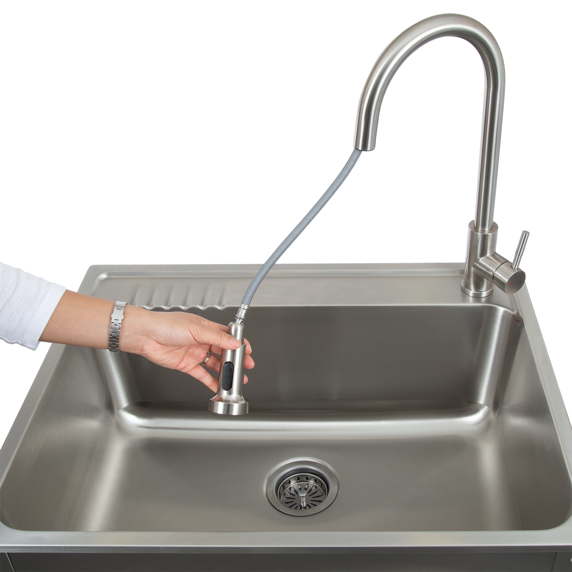 Presenza 28-in x 22-in 1 -Basin Brushed Steel Drop-in Utility tub with Faucet