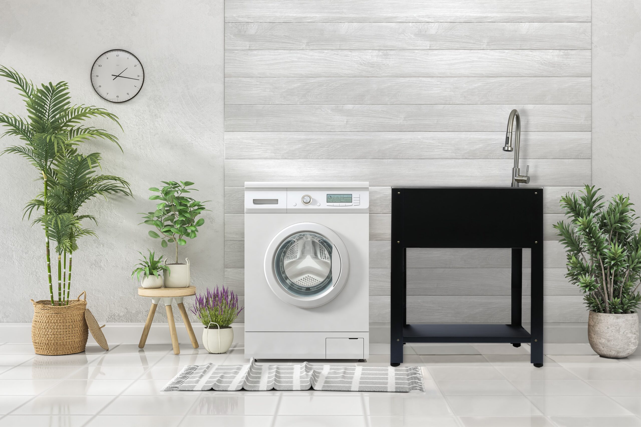 Presenza 28-in x 22-in 1 -Basin Brushed Steel Drop-in Utility tub with Faucet