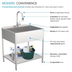 Transolid 22.1-in x 28-in 1 -Basin Brushed Satin Freestanding Laundry sink with Faucet