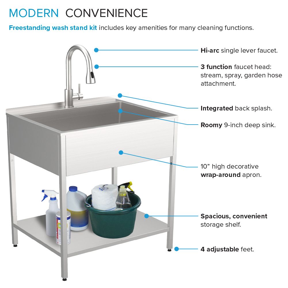 Transolid 22.1-in x 28-in 1 -Basin Brushed Satin Freestanding Laundry sink with Faucet