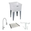Mustee 20-in x 24-in 1 -Basin White Freestanding Laundry sink with Drain with Faucet