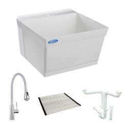 Mustee 23-in x 23-in 1 -Basin White Wall mount Laundry sink with Drain with Faucet