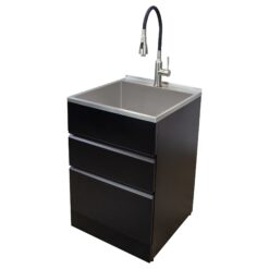 Transolid 21.8-in x 22.4-in 1 -Basin Matte Black Freestanding Laundry sink with Cabinet with Faucet
