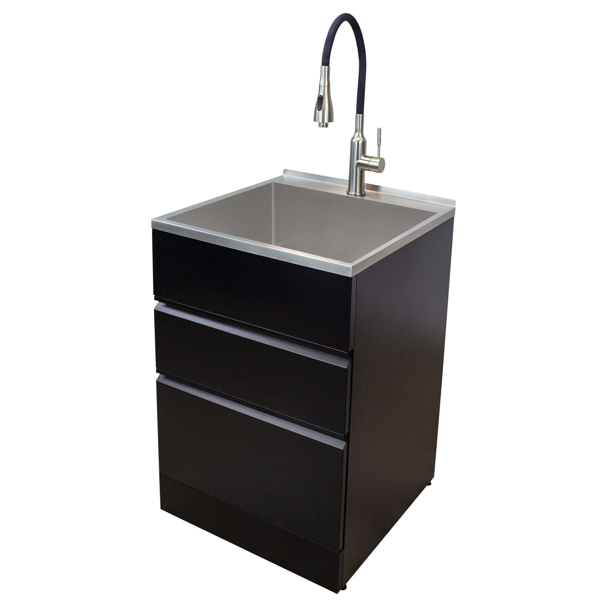 Transolid 21.8-in x 22.4-in 1 -Basin Matte Black Freestanding Laundry sink with Cabinet with Faucet
