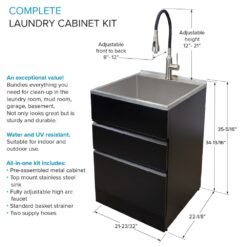 Transolid 21.8-in x 22.4-in 1 -Basin Matte Black Freestanding Laundry sink with Cabinet with Faucet