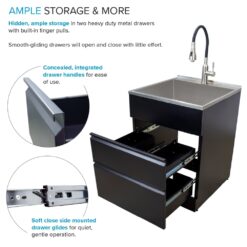Transolid 21.8-in x 22.4-in 1 -Basin Matte Black Freestanding Laundry sink with Cabinet with Faucet
