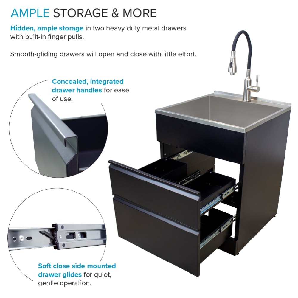 Transolid 21.8-in x 22.4-in 1 -Basin Matte Black Freestanding Laundry sink with Cabinet with Faucet