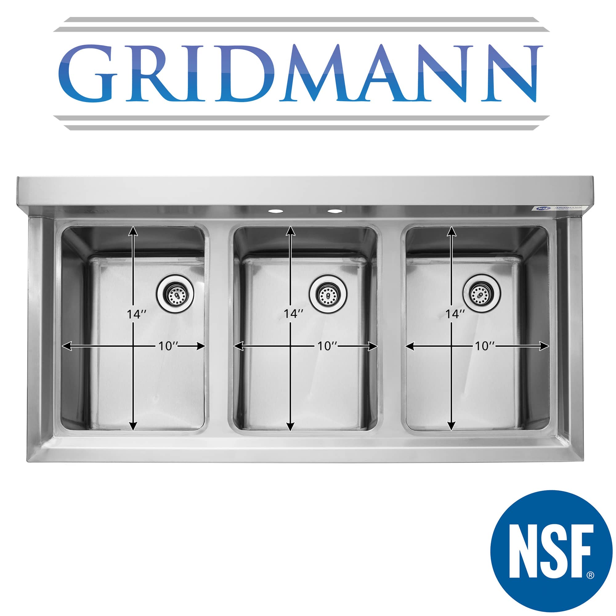 GRIDMANN 3 Compartment NSF Stainless Steel Commercial Bar Sink