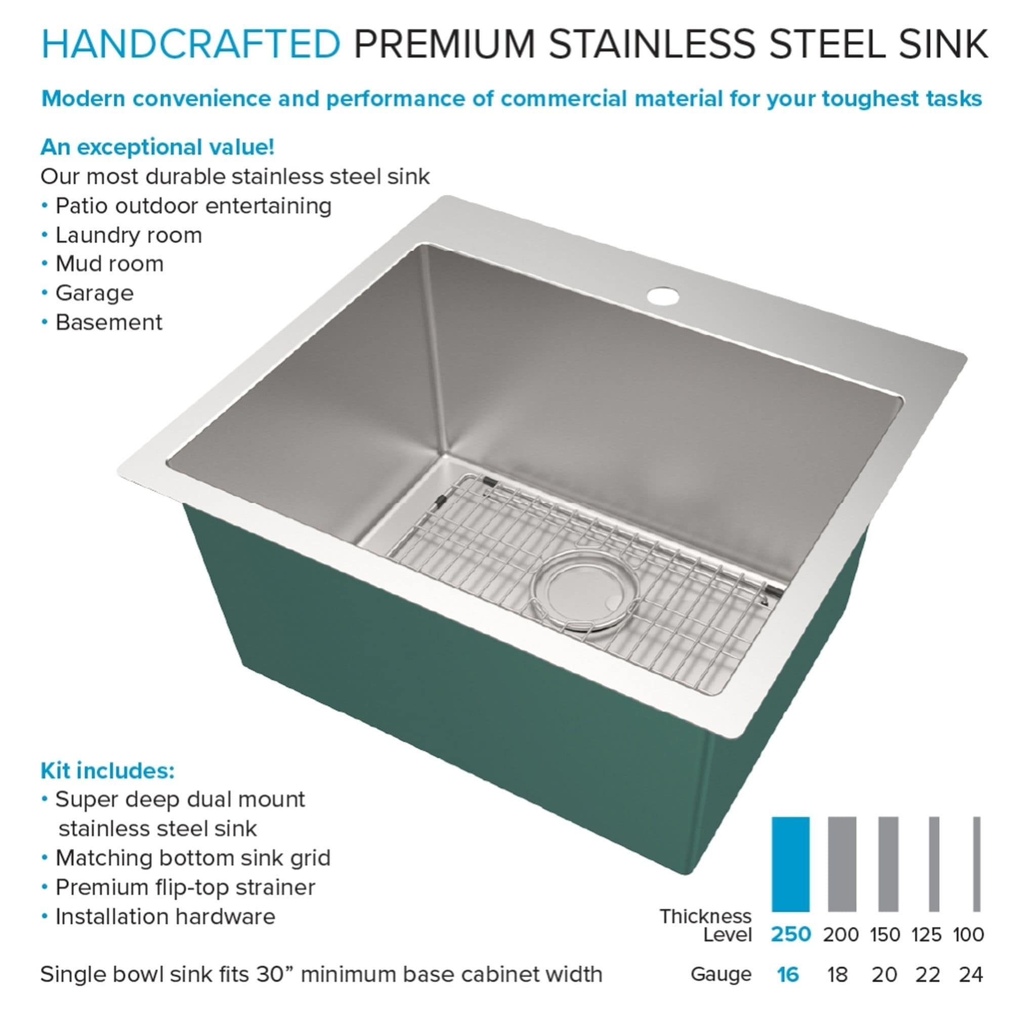 Transolid 22-in x 25-in 1 -Basin Satin Brushed Undermount Laundry sink with Drain