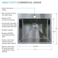 Transolid 22-in x 25-in 1 -Basin Satin Brushed Undermount Laundry sink with Drain