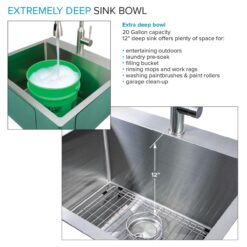 Transolid 22-in x 25-in 1 -Basin Satin Brushed Undermount Laundry sink with Drain