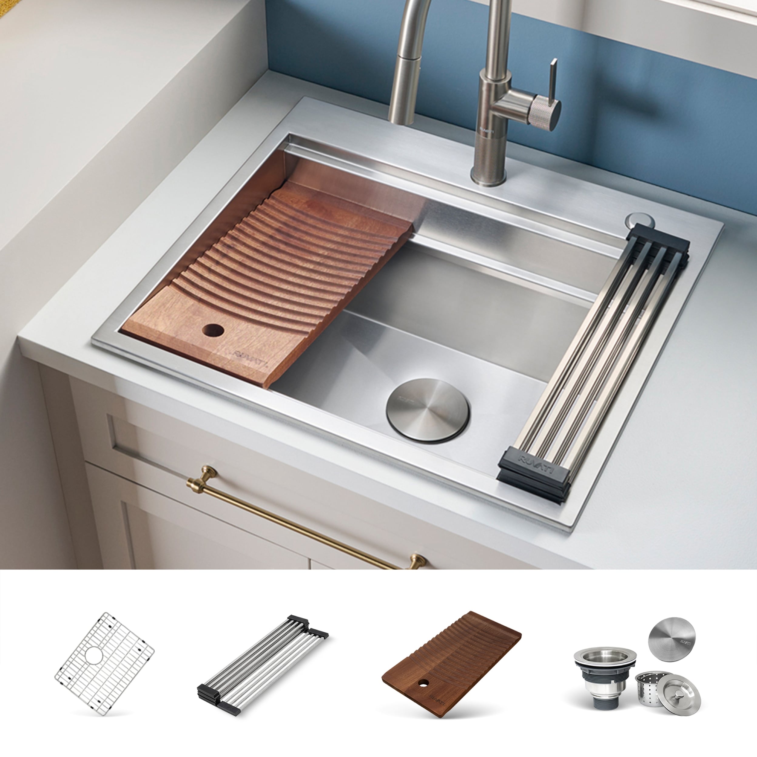 Ruvati 25-in x 22-in 1 -Basin Stainless Steel Drop-in Laundry sink with Drain