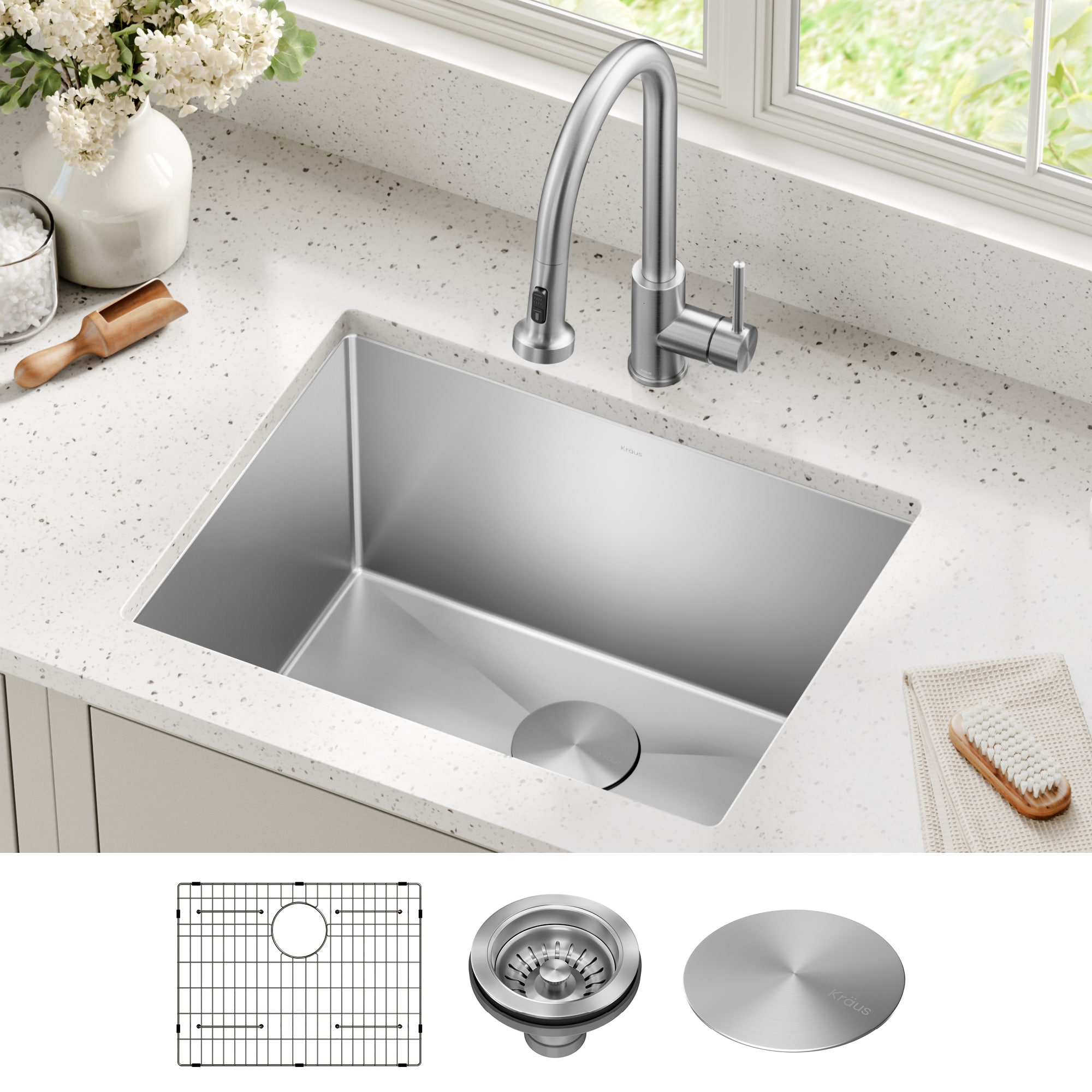 Kraus 18.5-in x 24-in 1 -Basin Stainless steel Undermount Laundry sink with Drain