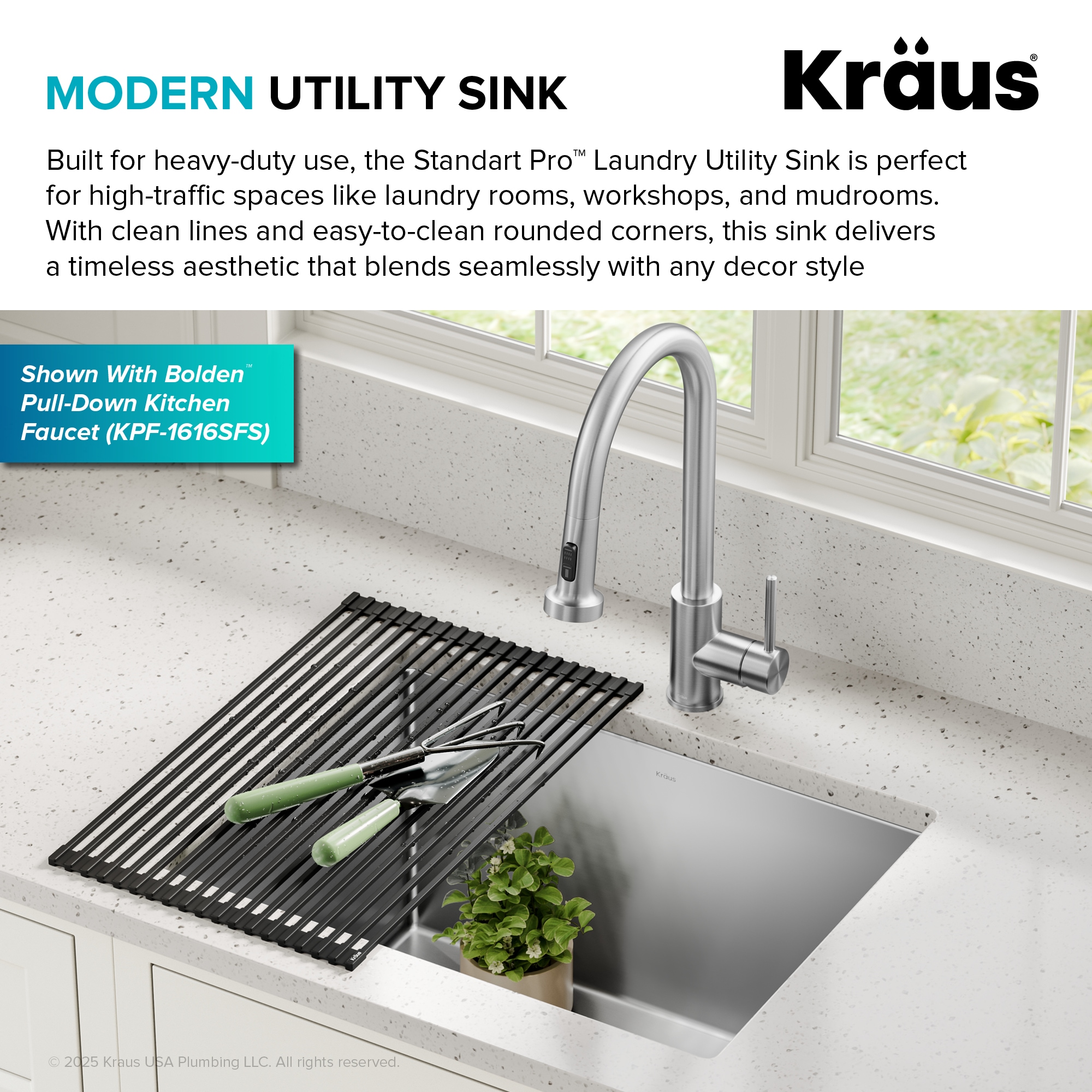 Kraus 18.5-in x 24-in 1 -Basin Stainless steel Undermount Laundry sink with Drain